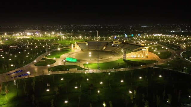 Yangi Ozbekiston (New Uzbekistan) park in Tashkent city at night