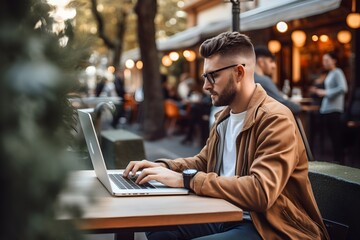 The Future of Education: A focused man streaming an online course on his laptop, leveraging digital technology for lifelong learning and skill development
