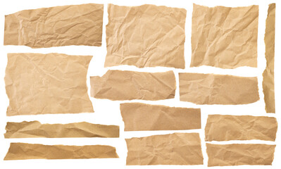 Brown Cardboard paper piece set isolated on white background