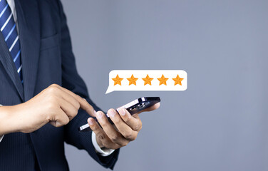 Customer or User give rating to service experiences review satisfaction feedback survey on online...