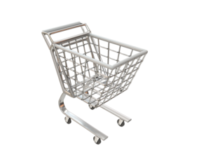 Empty supermarket shopping cart isolated background.