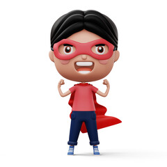 Funny little power superhero child in a hero clothes, hero kid concept, 3d rendering