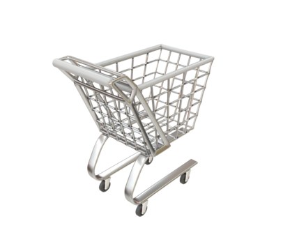 Empty supermarket shopping cart isolated background.