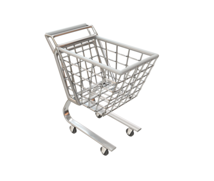 Empty supermarket shopping cart isolated background.