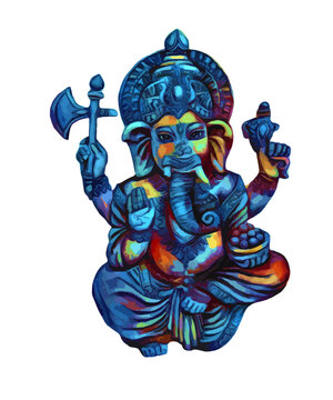 vector isolated image of Hindu lord Ganesh. Ganesh Puja. Ganesh Chaturthi. It is used for postcards, prints, textiles, tattoo.