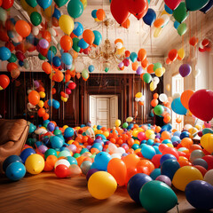A room filled with balloons