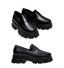 leather loafer black shoes isolated on transparent background