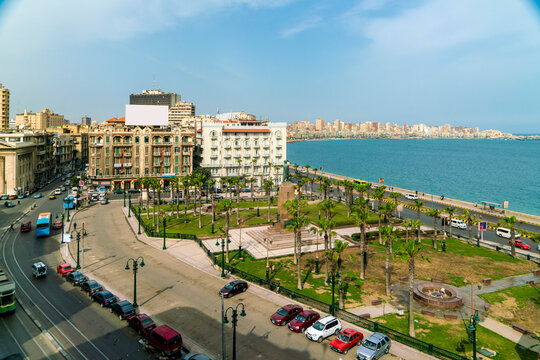 Saad Zaghloul Park with Statue by Mahatat Al-Raml station, Alexandria, Egypt