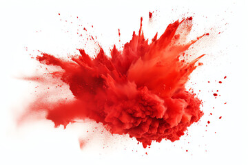 Red paint color smoke cloud explosion isolated on transparent background - Generative AI
