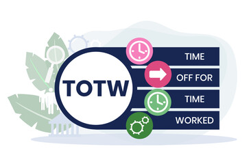 TOTW - Time Off for Time Worked acronym. business concept background. vector illustration concept with keywords and icons. lettering illustration with icons for web banner, flyer
