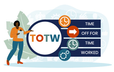 TOTW - Time Off for Time Worked acronym. business concept background. vector illustration concept with keywords and icons. lettering illustration with icons for web banner, flyer