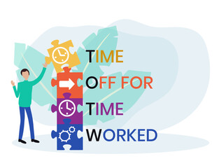 TOTW - Time Off for Time Worked acronym. business concept background. vector illustration concept with keywords and icons. lettering illustration with icons for web banner, flyer
