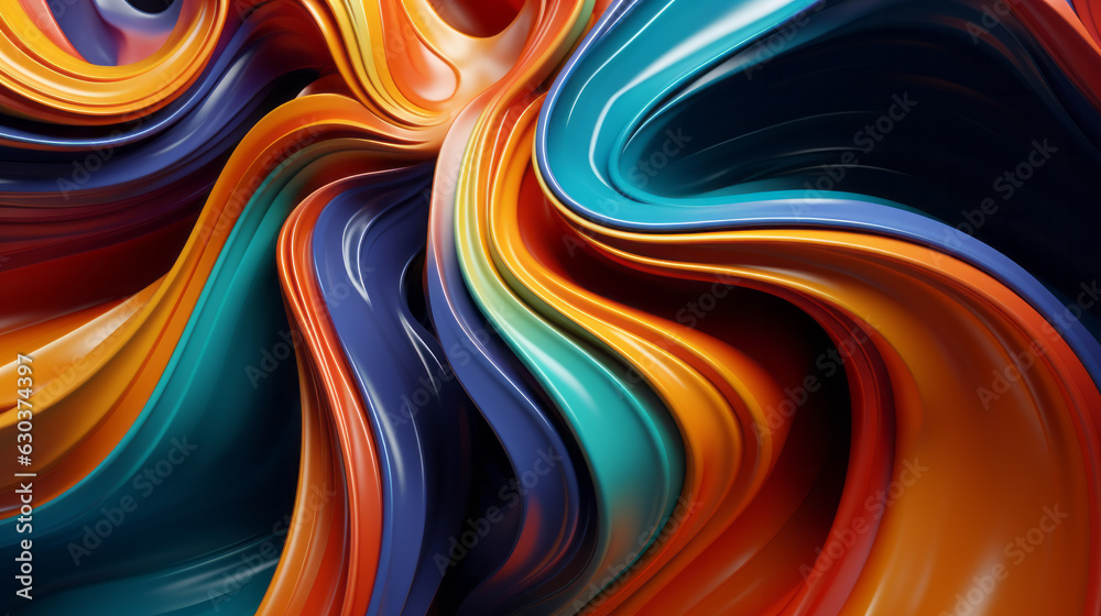 Poster a vibrant abstract composition with fluid lines and bold colors
