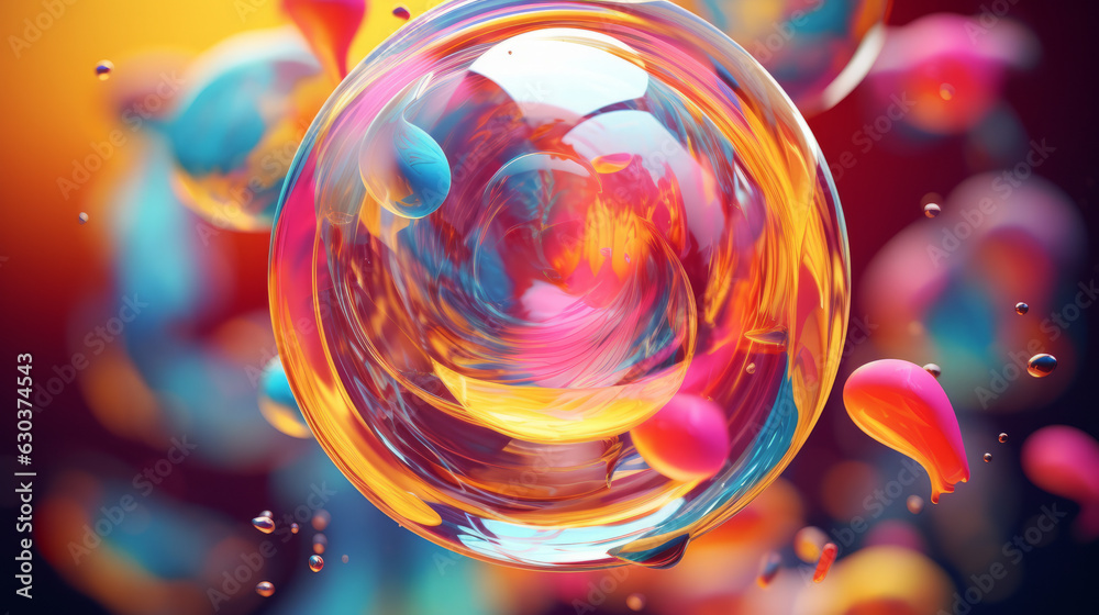 Aufkleber A vibrant soap bubble floating in the air with a mesmerizing display of colorful bubbles