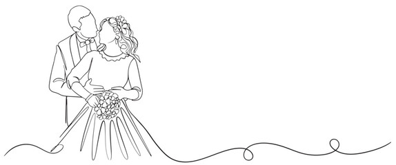bride and groom line art vector illustration