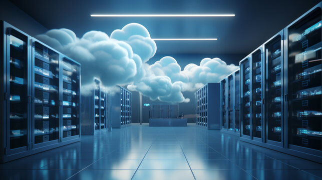 A room filled with shelves displaying various cloud formations