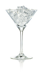 Empty martini cup with ice cubes isolated on white background. Studio shot.