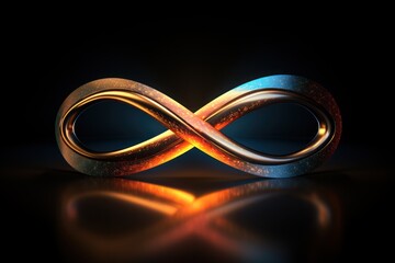 Holographic infinity symbol on black background. Generative AI