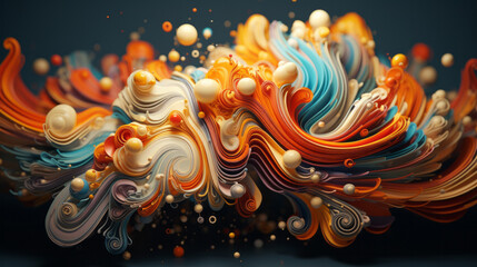 A vibrant and dynamic abstract artwork on a dark backdrop