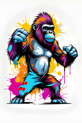 Generative AI Illustration of a colorful graffiti Halloween themed gorilla