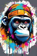 Generative AI Illustration of a colorful graffiti Halloween themed gorilla
