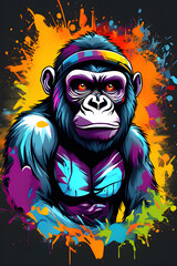 Generative AI Illustration of a colorful graffiti Halloween themed gorilla