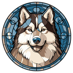 Alaskan Malamute Dog Breed Watercolor Stained Glass Colorful Painting Vector Graphic Illustration