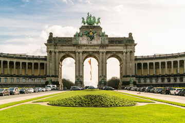 Triumphal Arch "Monument du Cinquantenaire" at Parc du Cinquantenaire, Brussels, Belgium