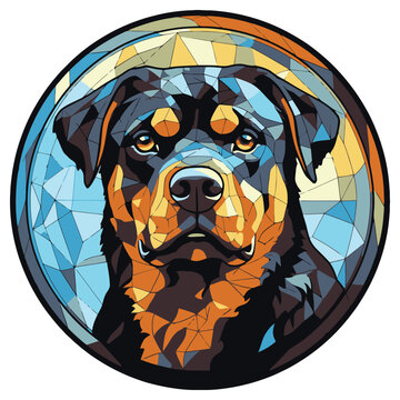 Rottweiler Dog Breed Watercolor Stained Glass Colorful Painting Vector Graphic Illustration