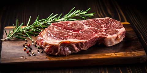 AI Generated. AI Generative. Rib eye bbq grill meat raw fresh steak on bone on kitchen table mock up. Graphic Art