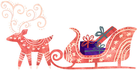 Christmas Santa Sleigh loaded with presents and pulled by reindeer holiday decoration