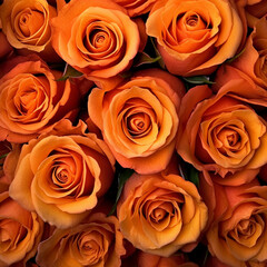 Vibrant Beauty of Abundant orange Rose Blossoms in a Serene Garden Setting - AI generated
