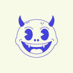 Baby devil monster face cartoon character mascot retro 30s animation style line art icon vector