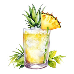 Pineapple and Cocktail Clipart, Watercolor Pineapple Fruit Clipart on Transparent Background.