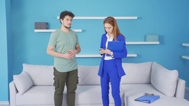 The sullen real estate agent. Tough and impulsive real estate agent.