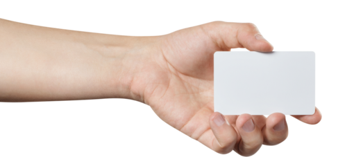 Male hand holding a blank card or a ticket/flyer, cut out