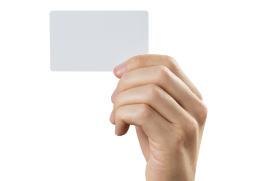 Male hand holding a blank card or a ticket/flyer, cut out