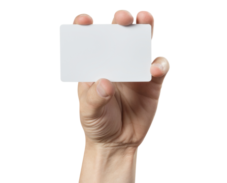 Male hand holding a blank card or a ticket/flyer, cut out