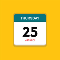 january 25 thursday icon with yellow background, calender icon