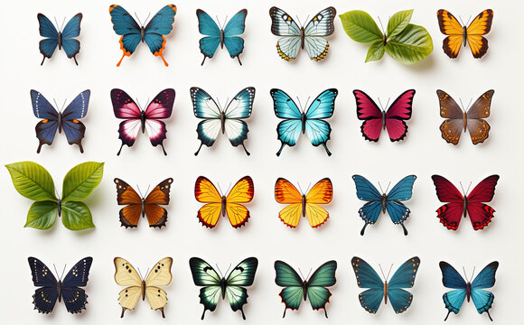 Tropical colorful butterflies isolated on a white background.
