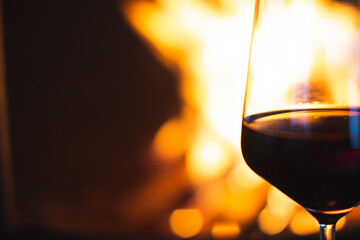 Wine glass with fire background