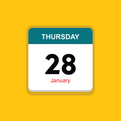 january 28 thursday icon with yellow background, calender icon