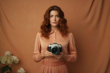 Fototapeta premium A woman taking a photo with a camera