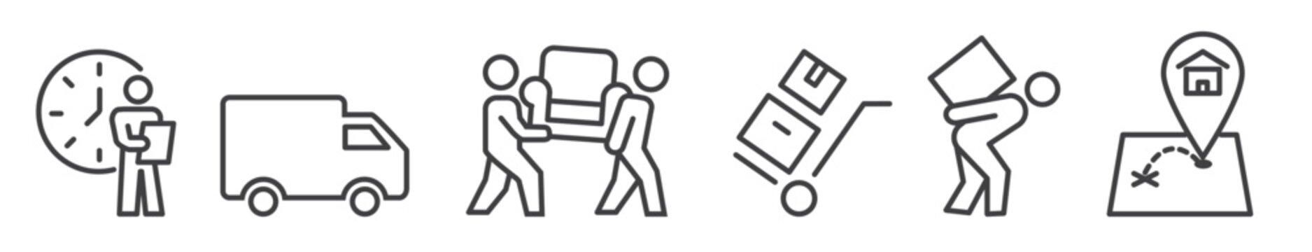 Moving house services and mover - editable vector thin line icon collection