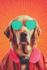 Hipster Hound: Anthropomorphic Dog Portrait in Poster Art, Generative AI