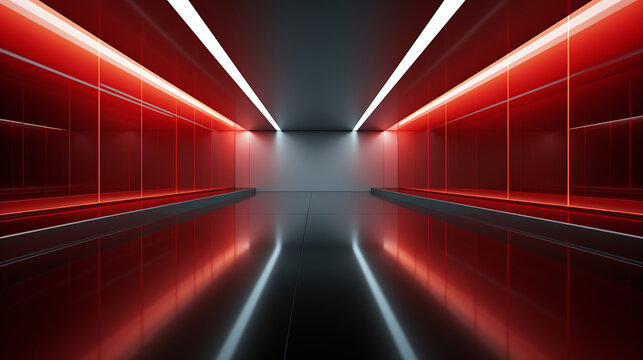 Red minimalist Room, Background concept. Generative AI.