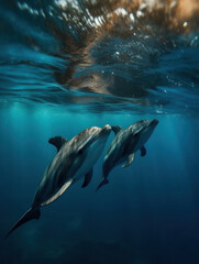 Obraz premium Dolphins in their Natural Habitat, Wildlife Photography, Generative AI