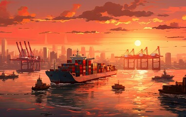 Fototapeta premium Ship to shore crane loading a container ship. Created with Generative AI technology.