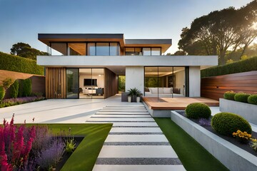 modern house with garden Generated Ai
