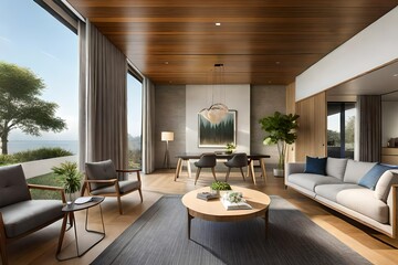Fototapeta na wymiar modern living room with fireplace Generated Ai